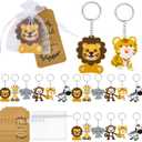 270 Pieces Cute Jungle Animal Keychains Safari Animals Party Favors Zoo Animals Key Ring Decoration with Thanks Kraft Tags and White Organza Bags for Birthday Party Favor