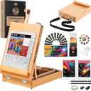 Beechwood Tabletop Easel Set for Painting, 60 Pieces 2-in-1 Art Supplies Specially Tailored for Painting & Sketching, Portable Adjustable Sketchbox Art Easel for Beginners and Art Lovers,Table easel box set with strap