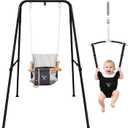 2-in-1 Baby Jumper & Swing - Foldable Stand, Stable Toddler Swing Set for Indoor & Outdoor Use (Black)