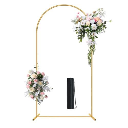 6.6FT Metal Wedding Arch Stand Gold Square Arched Backdrop Frame for Party Ceremony Valentines Day Birthday Bridal Baby Shower Garden Floral Balloon Arch Decoration