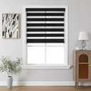 Joydeco Cordless Zebra Blinds for Windows, Dual Layer Light Control Window Blinds with Light-Proof Aluminum Cover, Free-Stop Roller Shades for Home & Office (Black,18" W x 48" H)