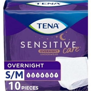 Tena Sensitive Care Overnight Incontinence Underwear for Women, Bladder Control and Postpartum, Small/Medium, 10 Count (Waist Size: 25in-35in)
