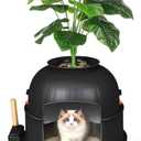 Three-Section Hidden Cat Litter Box, Stainless Steel Litter Box, Cat Litter Box Hidden with Faux Plant & Scoop, Vented Filter for Odor Control, Hidden Litter Box Furniture, Home Decor (Black)