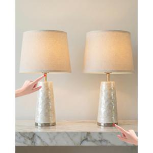 Small Coastal Table Lamps for Bedroom Nightstand Set of 2, 20.5" Touch Ocean Beach Nautical Seashell Lamp, Sea Shell Bedside Night Stands Light for Beachy Cottage Farmhouse Mother of Pearl Decor (Silver)