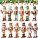 36 Pcs Christmas Nutcracker Ornaments for Tree Mini Wooden Xmas Soldier Hanging Nutcrackers Figures Tree Decoration with Ropes for Figures Party Holiday Crafts (Brown)