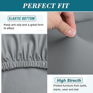HFCNMY Seat Covers for Dining Chairs, Stretch Waterproof PU Dining Chair Seat Covers Set of 1 , Washable Kitchen Chair Seat Covers Light Gray