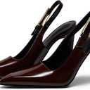 Coutgo Women's Slingback High Heels Pointed Toe Stilettos Metal Buckle Dress Party Pump Shoes (8.5, Red/Brown)