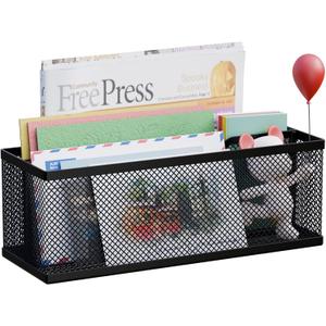 Mail Holder Countertop, Mail Organizer with 2 Slots, Mail Basket Wall Mounted Desktop Mail Sorter Letter Holder Box Envelope Organizer for Home Office, Black