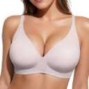 Womens Wireless Jelly Bras Deep V Bralette Seamless Push Up Tshirt Bra (Pink, L)