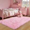 KCHOWUA Pink Fluffy Area Rug for Girls' Bedroom, 5'x8' Machine Washable Plush Pastel Shag Rug, Large Soft Furry Carpet for Living Room, Nursery, Kids' Room, or Dorm Dcor