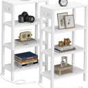 TUTOTAK Narrow Side Table with Charging Station, Small End Table with USB Ports and Outlets, Skinny Sofa Table, Slim Nightstand, Living Room, Bed Room, White TB01BW0802 (4-Tier7.9"D x 15.8"W x 28.8"H)