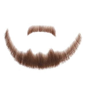Parceria Fake Mustache, Comfortable and Skin Friendly Human Hair Fake Beard, Realistic Costume Facial Hair for Men Theatrical, Funny Cosplay, Drama, Party, Movie (Brown Mustache)