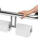 Polished Chrome Grab Bar for Bathroom 17 Inch, Zepolu Stainless Steel 2-in-1 Safety Handrail w/Double Toilet Paper Holder, Wall Mounted Balanced Support Bar Assist Handle for Senior Elderly Handicap