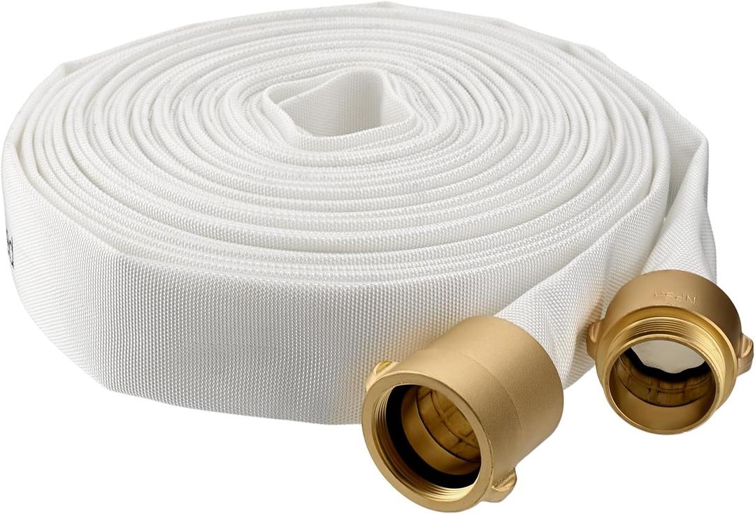 Fire Hose, 2" ID X 100 FT, Single Jacket TPU, 750 PSI Burst Pressure, Industrial Fire Hose with NPSH/NPT Brass Couplings for Indoor Use