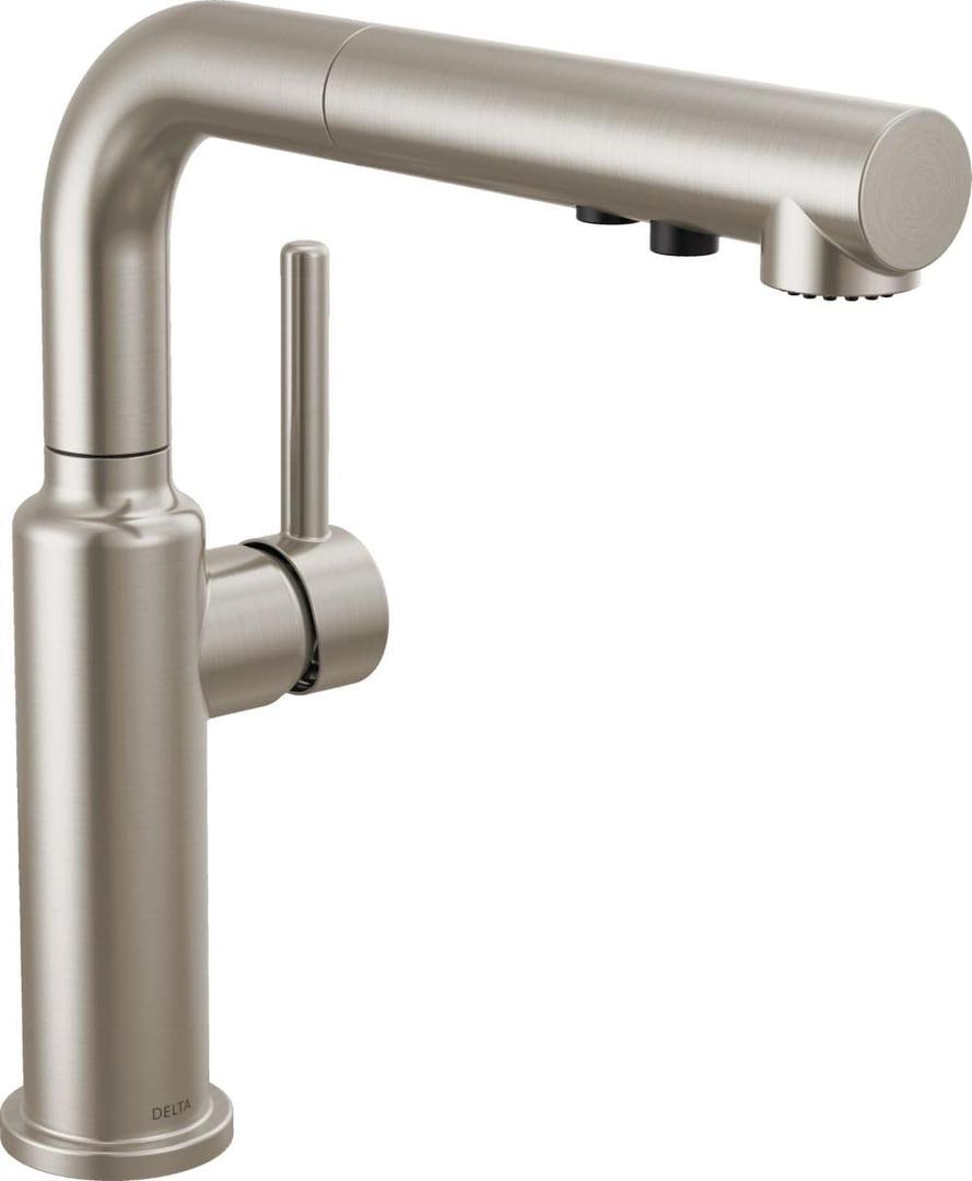 Delta Daneri Brushed Nickel Kitchen Faucet with Pull-Out Sprayer, Modern Single Hole Kitchen Sink Faucet, Single Handle, Stainless 16879-SS-DST