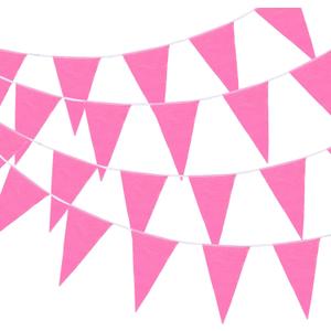 MECCANIXITY 100ft Pink Pennant Banner Flags String Hanging 60PCS Triangle Bunting Flags for Outdoor Garden Wedding Birthday Party Decorations