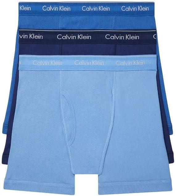 Calvin Klein Mens Cotton Classics 3-Pack Boxer Brief (Large, Medieval Blue, Minnow, Blue Bay)
