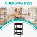 ZOES HOMEWARE 3 Tier Rolling Cart, Metal Utility Cart with 4 Hooks, Rolling Storage Cart on Wheels, Small Organizer Cart for Nursery, Kitchen, Living Room, Bathroom, Black