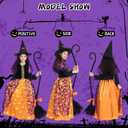 Poshetion Witch Halloween Costume for Girls, Light Up Witch Dress Deluxe Outfit with Hat and Broom, for Halloween Party (XL)
