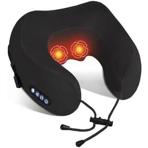 Yincook Electric Neck Massager, Portable Heated Kneading Massage Cushion Pillow, Rechargeable Shoulder Neck U-Shaped Massage Shiatsu, for Pain Relief at Home, Car, Office, Travel(Black)