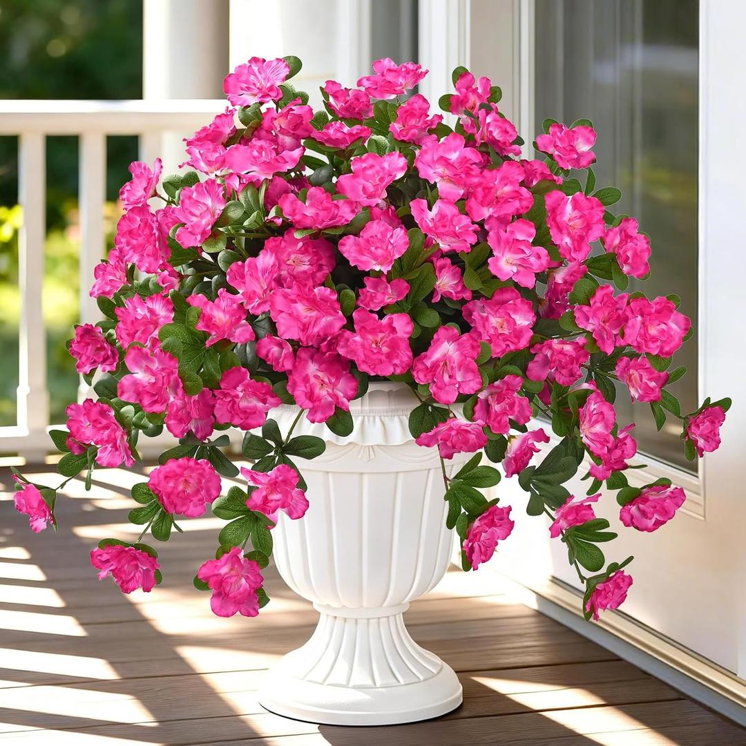 Dolicer Artificial Flowers for Outdoors, 4 Bundles UV Resistant Fake Rose Red Artificial Outdoor Plants Look Real for Outside Front Faux Door Porch Patio Balcony Decor