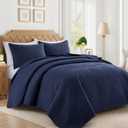 Lavsiry Navy Quilt Queen Size with Striped Pattern, Lightweight Soft Summer Thin Microfiber Bedspread & Coverlet Bedding Set for All Seasons - 3 Piece(1 Quilt, 2 Pillow Shams) (Full/Queen(90"x96"))