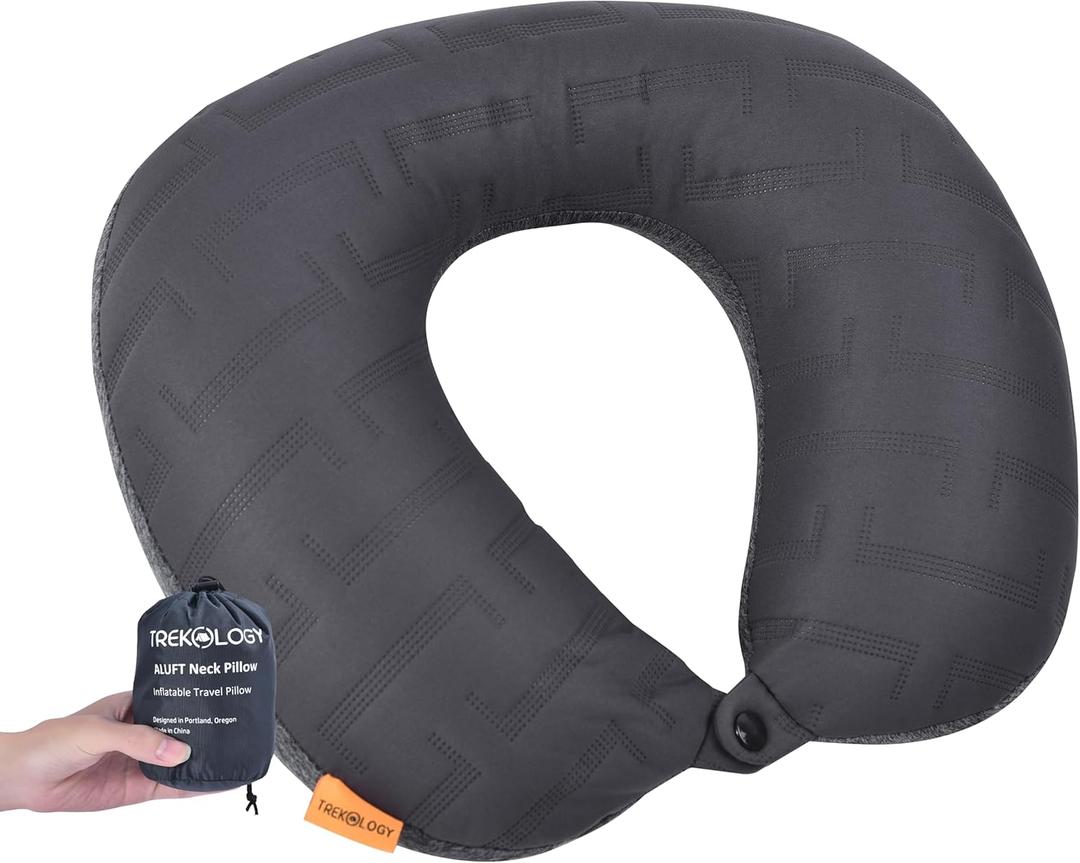 TREKOLOGY Inflatable Neck Pillow for Traveling, Inflatable Travel Pillow for Airplanes, Neck Air Pillow, Blow Up Travel Pillows for Airplane Pillow Travel Neck Support (Gray)