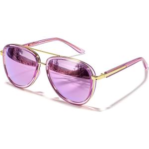 TJUTR TangleFree Aviator Sunglasses for Women & Men, No-Snag TR90 Frame Polarized UV400 Protection Shades for Driving TS2610 (A02 Clear Purple/Purple)