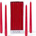 Bask 10-Inch Taper Candles - Unscented And Dripless - Burns For 8 Hours - Home Decor For Dinner Table, Kitchen, And Bedroom - Perfect For A Romantic Date Or Anniversary - 12-Pack - Red