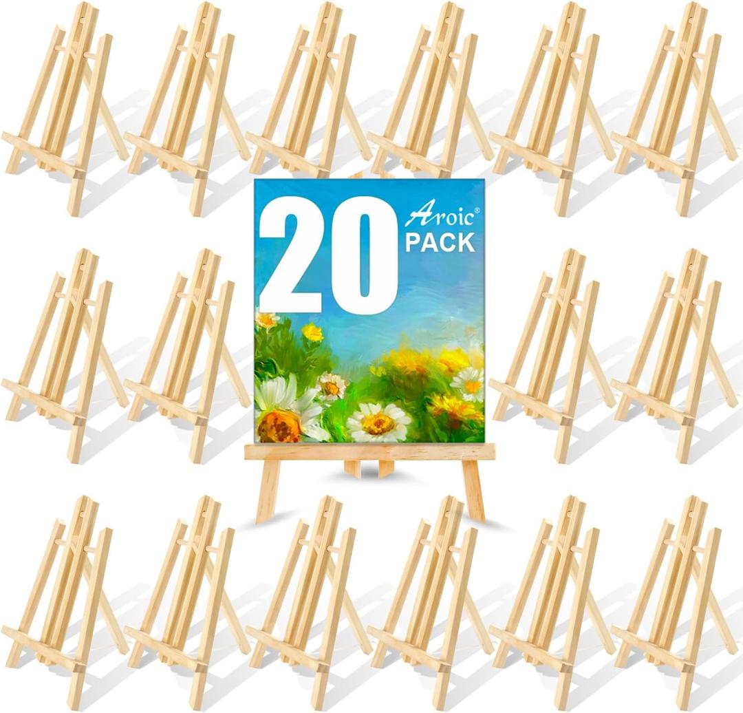 AROIC Wood Easels, Easel Stand for Painting Canvases, Art, and Crafts. (11.8 inch, 20 Pack), Tripod, Painting Party Easel, Kids Student Table School Desktop, Portable Canvas Photo Picture Sign Holder.