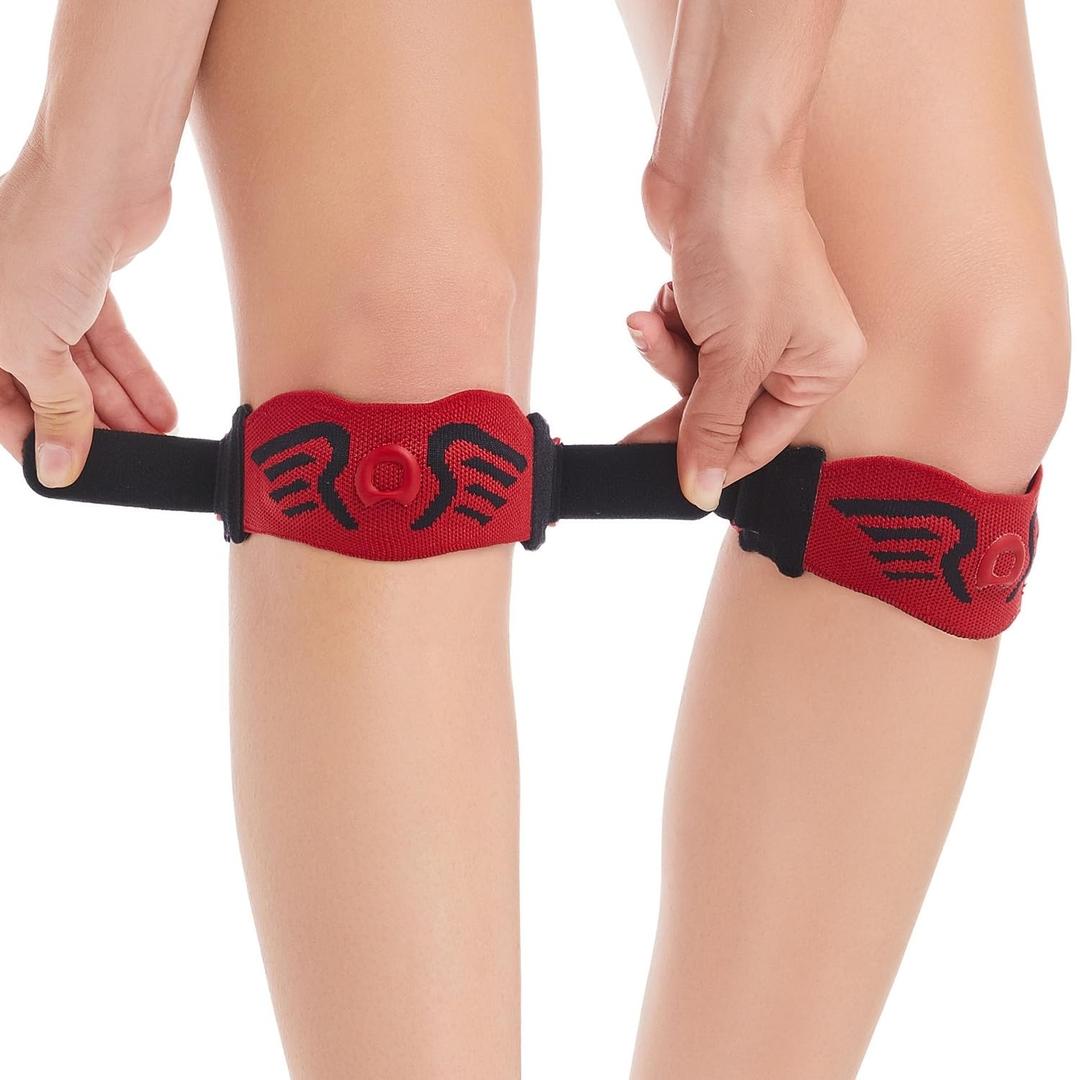 Patella Knee Strap 2-Pack with Ergonomic Silicone Pad for Patellar Tendon Support, Adjustable Compression Knee Stabilizer - Lightweight, Breathable for Running, Jumping, Squats, All Activities (Onyx Ruby)