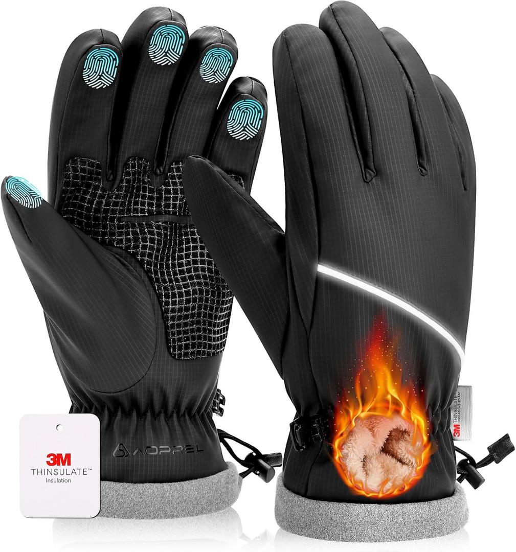 AOPREL Winter Gloves Men Women Waterproof Warm Ski Gloves for Cold Weather Windproof Snow Touch Screen Gloves for Running Cycling Outdoor Work & Sports