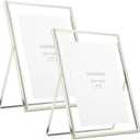 Silver Floating Frame8×10'' set of 2 For Picture 7x9, 6x8, 5x7, Classy Gift metal floating frame 5x7'' Tabletop Shelf Photo frames for Christmas, Home Wedding Party and Office Décor