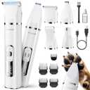 oneisall 4 in 1 Dog Grooming Kit with LCD Display, Dog Hair Trimmer for Paw Nail Grinder, Rechargeable Cordless Low Noise IPX7 Waterproof Pet Clippers (White)