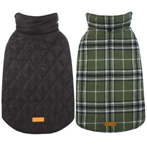 Kuoser Waterproof Dog Coat, Reversible Dog Jacket for Large Dogs, Adjustable Durable Doggie Winter Coat for Groowing Puppies Warm Puppy Cold Weather Apparel, Green Large