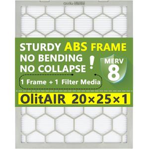 20x25x1 MERV 8 Air Filter,AC Furnace Air Filter,Reusable ABS Plastic Frame (Actual Size: 19 3/4" x 24 3/4" x 3/4")