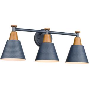 FEMILA Bathroom Vanity Light, 3-Light Modern Bathroom Light Fixture with Hammered Metal Shade Finish, Dark Blue Wall Sconce Lamp Lighting for Bedroom, 4FG59B-3W Blue (22")