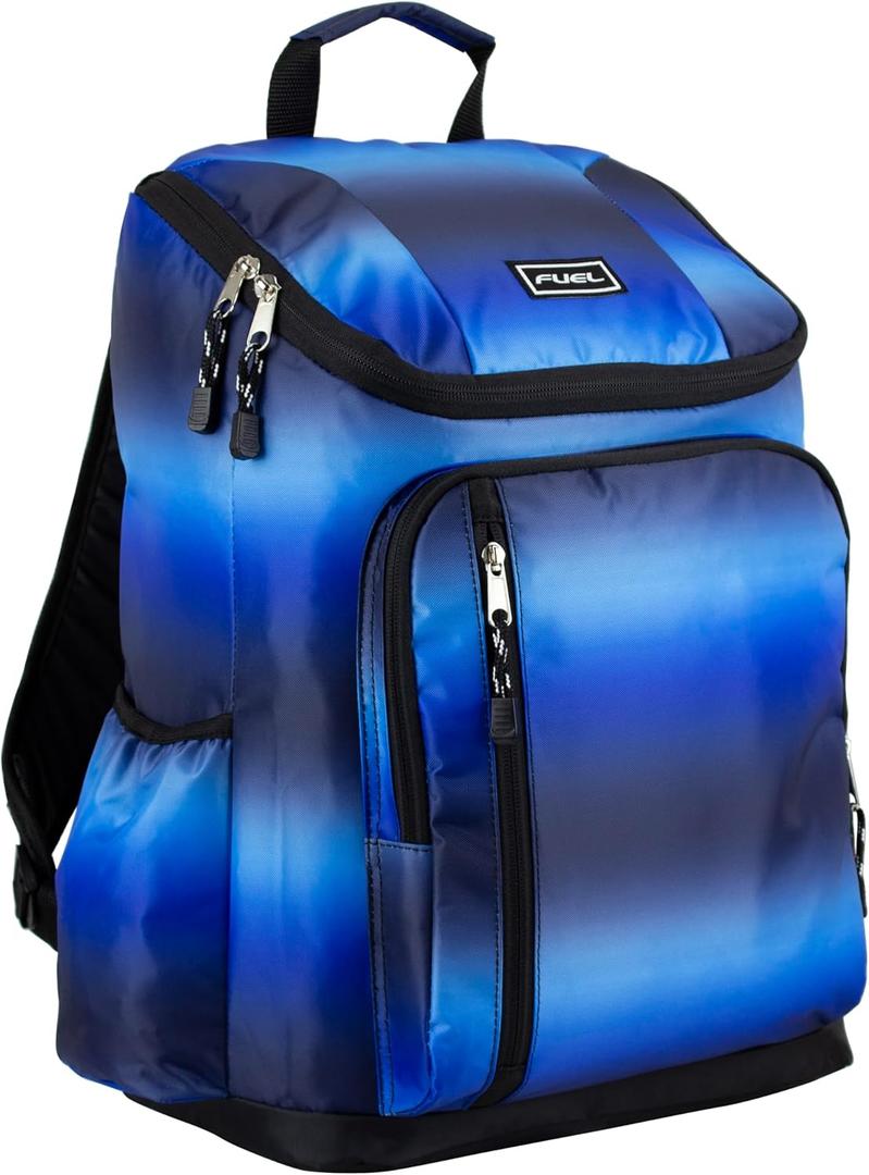 FUEL Durable Top Loader Outdoor Backpack w/Adjustable Straps, Multiple Compartments, Perfect for Travel, Hiking, Work, Classroom, Commuting - Blue Ombre