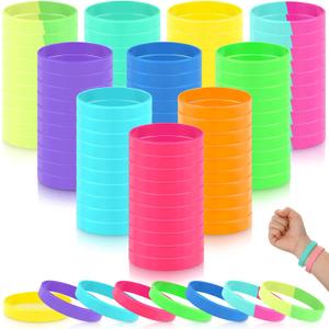 100 Pcs Solid Color Rubber Wristbands Rubber Bracelets Silicone Wristbands Sports Bracelets Bulk Adult Wrist Bands for Event Women Men Party Decorations(Neon Color)