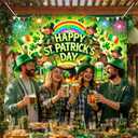 St. Patrick's Day Banner 71x43 Inch Leprechaun Shamrock Irish Party Decorations Outdoor Porch Entrance Celebration Green Holiday Display Background for Happy St. Patrick's Day Decor