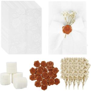 25 Sets Wedding Invitation Kit Vellum Jackets for 5x7 Invitations, 4 Rolls Chiffon Ribbon, Dried Gypsophila and Wax Seal Stickers for Wedding Invitation Accessories Elegant DIY Weddings Supplies