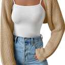 Women's Long Sleeve Open Front Knitted Crop Cardigan Drop Shoulder Knit Bolero Shrug Sweater, Size: Medium