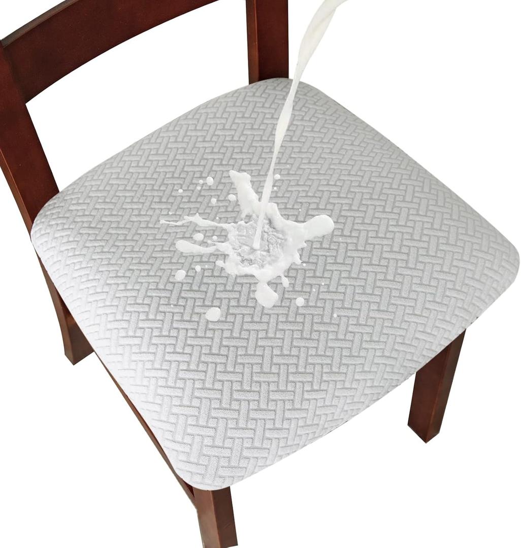 Genina Waterproof Seat Covers for Dining Room Chairs Covers Dining Chair seat Covers Kitchen Chair Covers slipcovers (White, 2 Pcs)