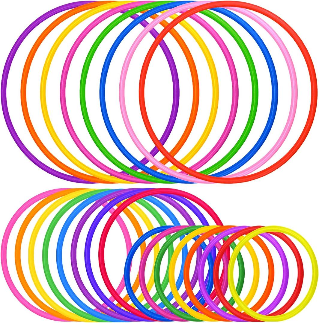 24 Pcs Multicolor Plastic Toss Rings Kids Ring Toss Game Carnival Rings for Speed and Agility Practice Games, Garden Backyard Outdoor Games, Bridal Shower Game, Game Booth (3 Sizes)