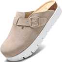Genuine Suede Clogs for Women Platform ShoesLeather Comfort Potato Shoes Chunky with Arch Support, Casual Trendy Shoes Mules for Women (11, Sand)