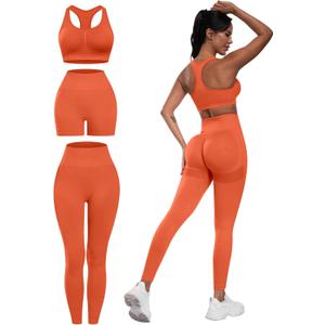 3 Piece Workout Sets for Women Butt Lifting Leggings with High Impact Sports Bra Gym Shorts (Medium, Yellow)