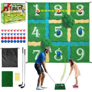 Lerine Golf Chipping Game Tic Tac Toe, Sticky Golf Game with 2 Adjustable Clubs, 32 Balls, Golf Games for Kids and Adults, Backyard Family Sport Gift for Indoor & Outdoor