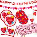 Valentine's Day Party Supplies Set for 25 - Elegant Disposable Paper Plates, Napkins, Cups, Tablecloth & Banner, Valentine's Day Party Decorations