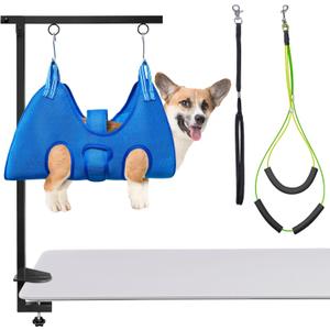 Dog Grooming Arm with Hammock: Adjustable Height 27"-38", Foldable Dog Grooming Table Arm w/No-Sit Holder and Loop Noose,Grooming Restraint for Small&Medium Pets at Home or Salons