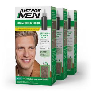 Just For Men Shampoo-In Color (Formerly Original Formula), Mens Hair Color with Keratin and Vitamin E for Stronger Hair - Dark Blond/Lightest Brown, H-15, Pack of 3